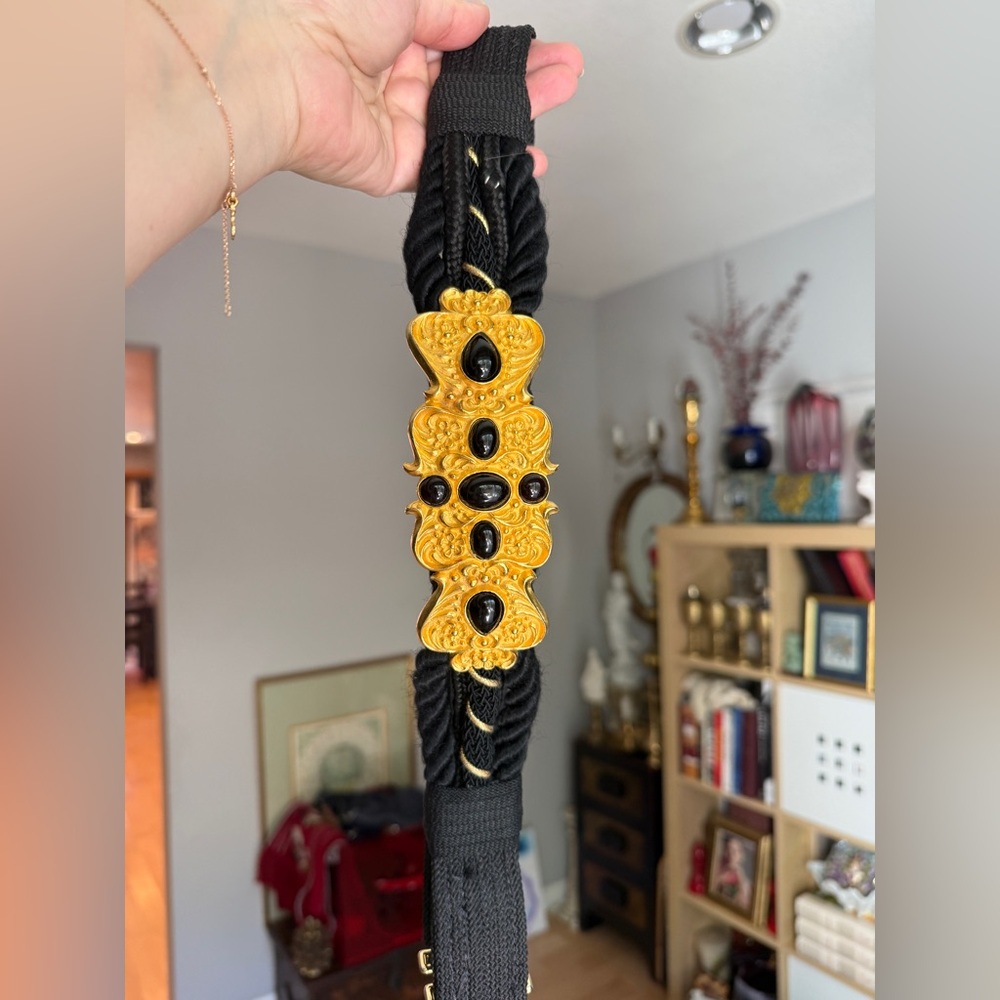Vintage Gold Plated Statement Belt with Black Cabochons